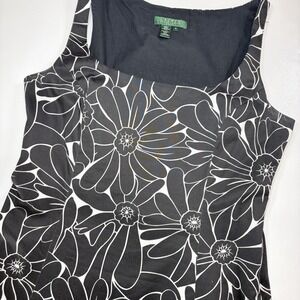 Lauren Ralph Lauren Floral Dress Women Size 12 Black White Fit Flare Sleeveless
